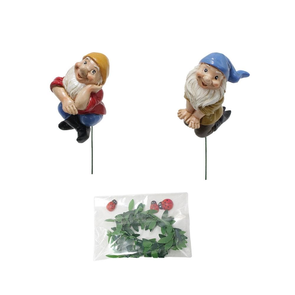 Conjunto Gnome Planter Stakes, 2 bonecos de gnomo de resina com joaninha