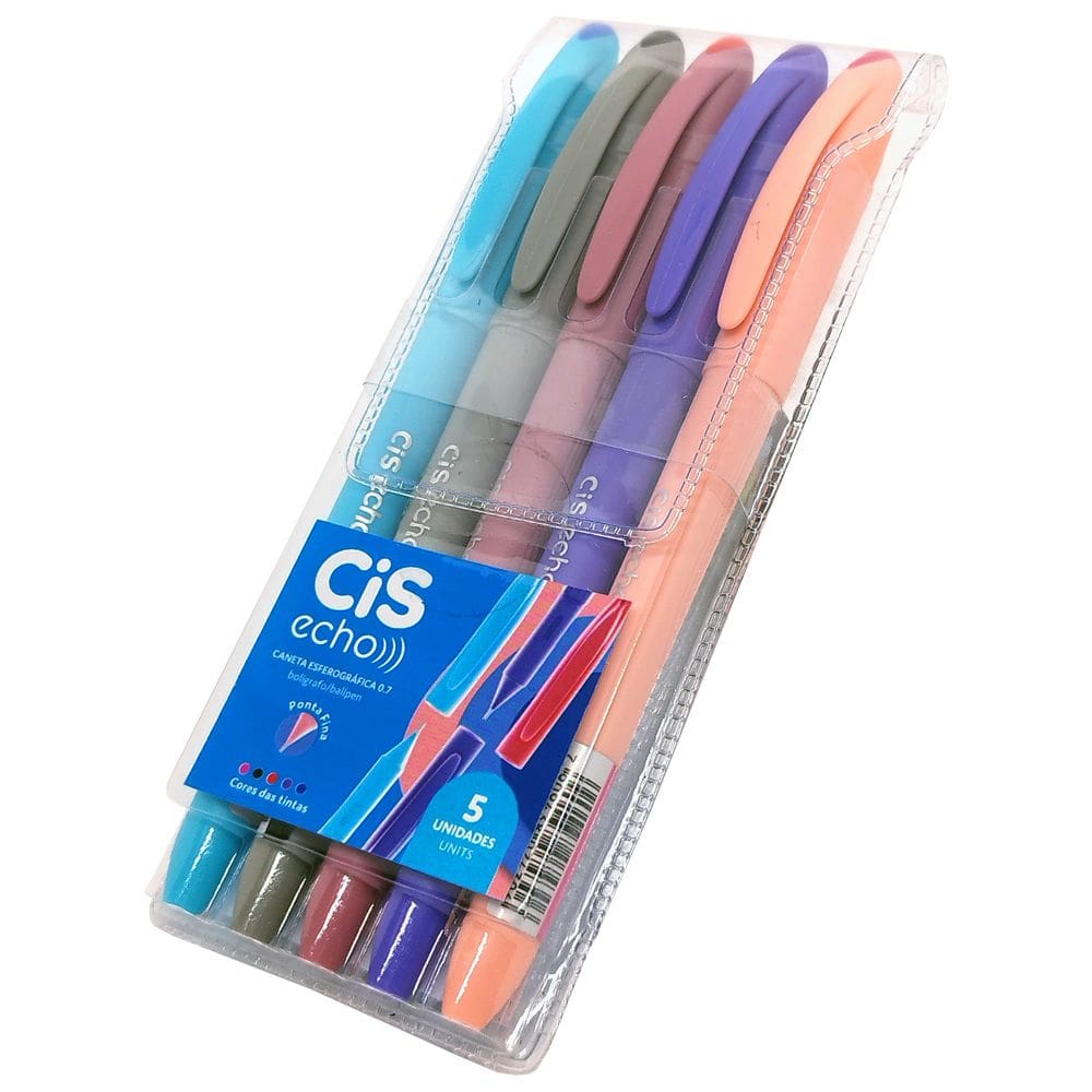 Estojo Caneta Esferográfica 0.7mm CiS ECHO - 5 Cores