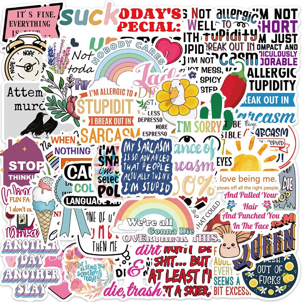 Pacote de adesivos Sarcastic Meme, 50 unidades, citações engraçadas de humor negro