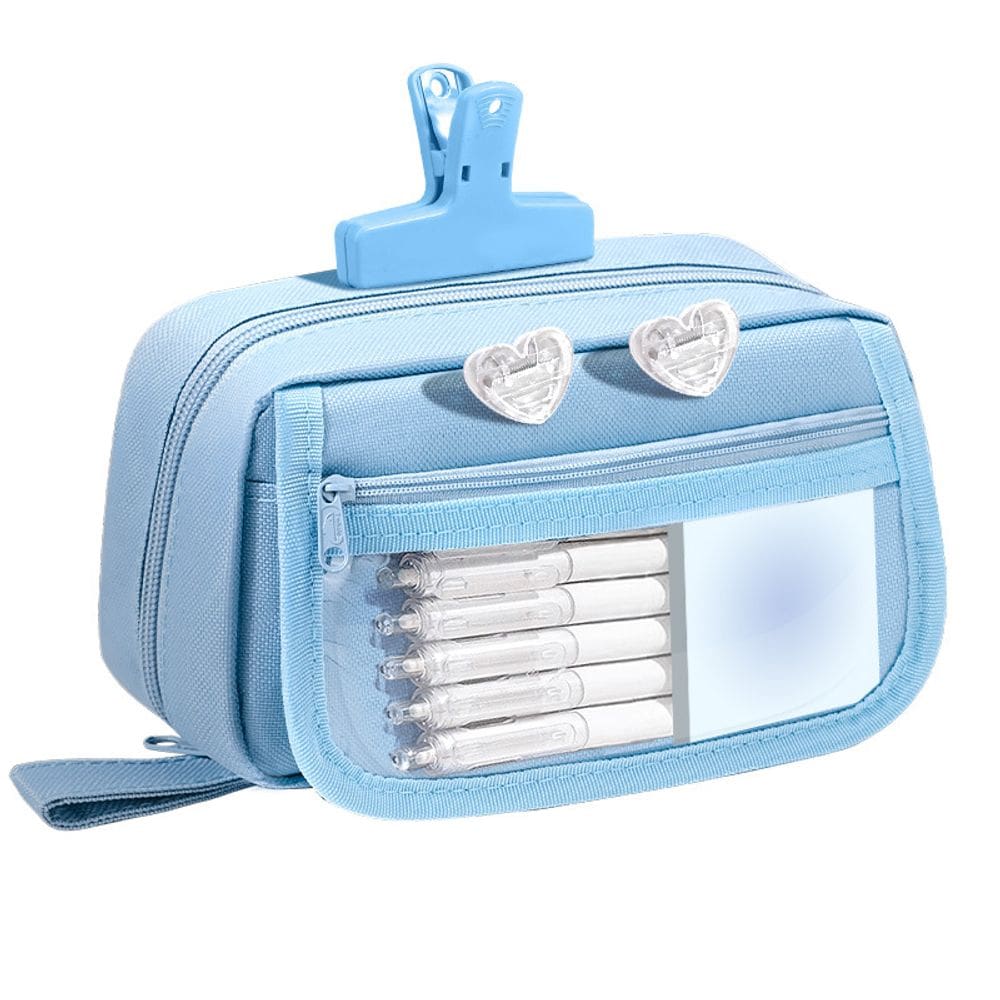 Estojo para lápis, bolsa de caneta de lona de grande capacidade azul para estudantes