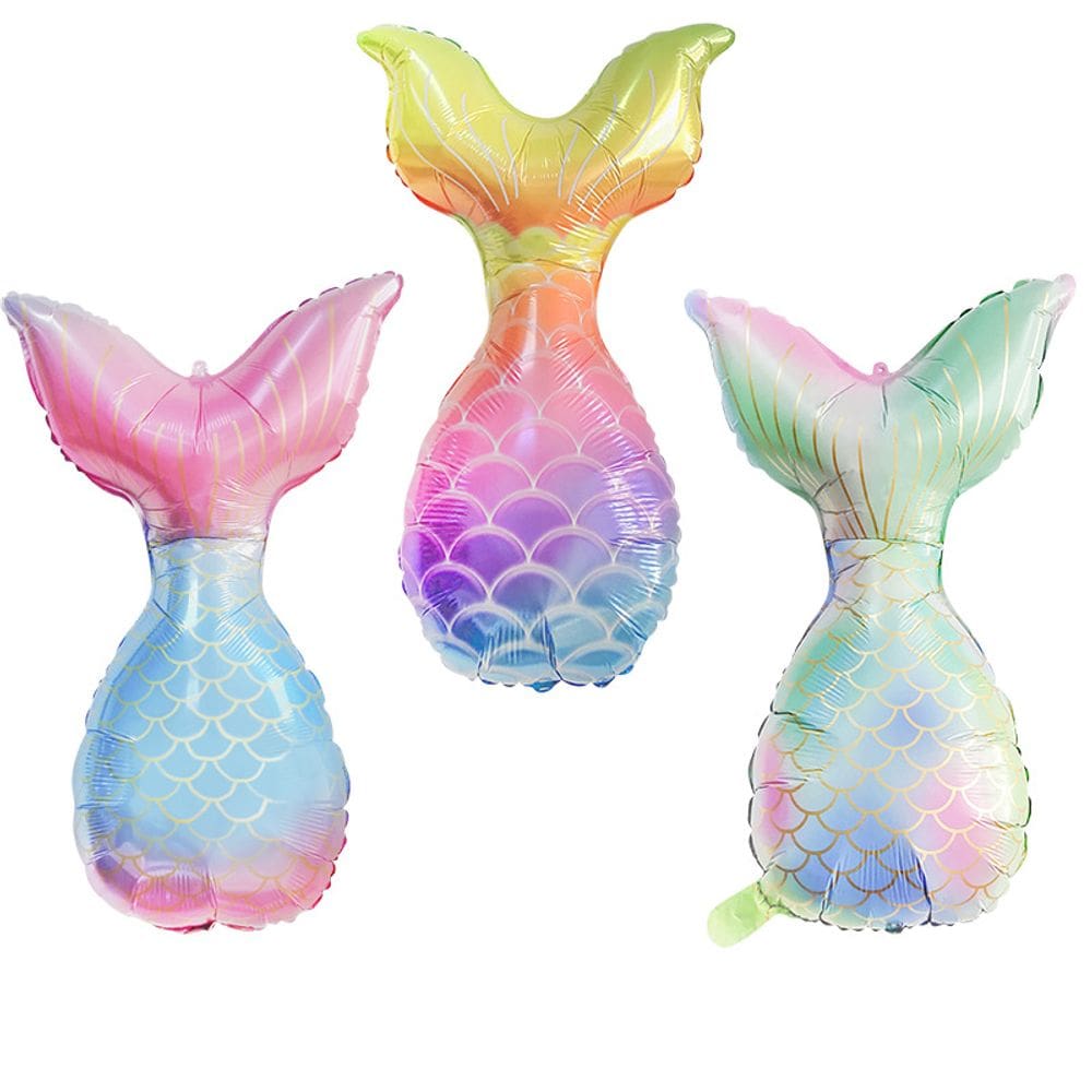 Conjunto de balões metalizados Mermaid Tail, 3 peças, 46 x 85 cm, gradiente de cores