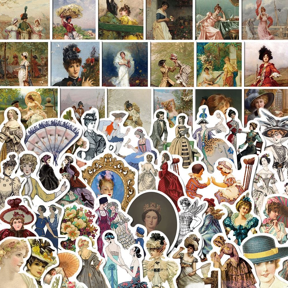 Adesivos vitorianos retrô vintage para senhora, 52 unidades