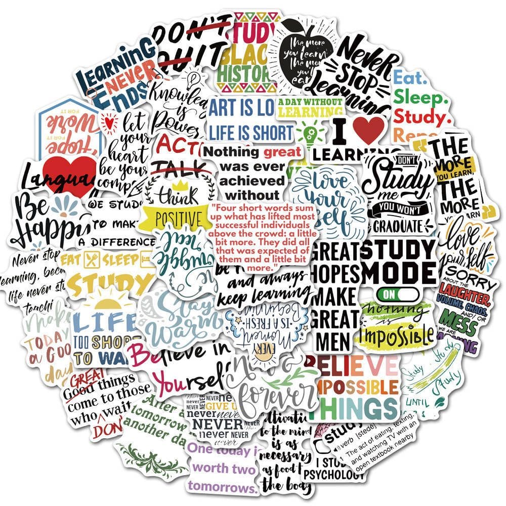 Pacote de adesivos Ae Motivational Quote em preto e branco x50