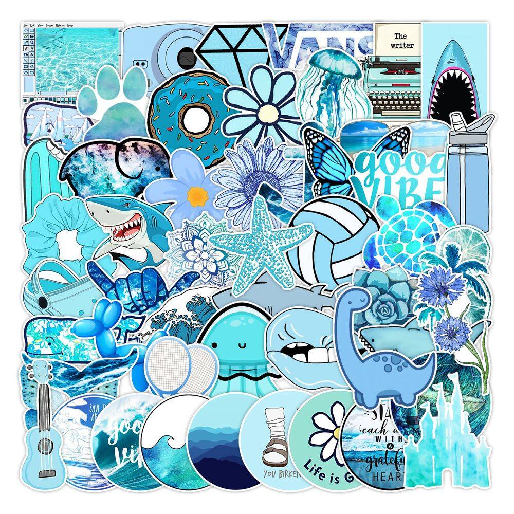 Pacote de adesivos de vinil Blue Aesthetic VSCO Waterproof 50 unidades