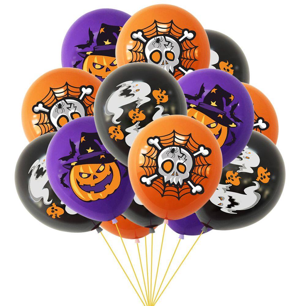 Kit de balões de Halloween, 15 unidades, 30 cm, laranja, preto, roxo, látex