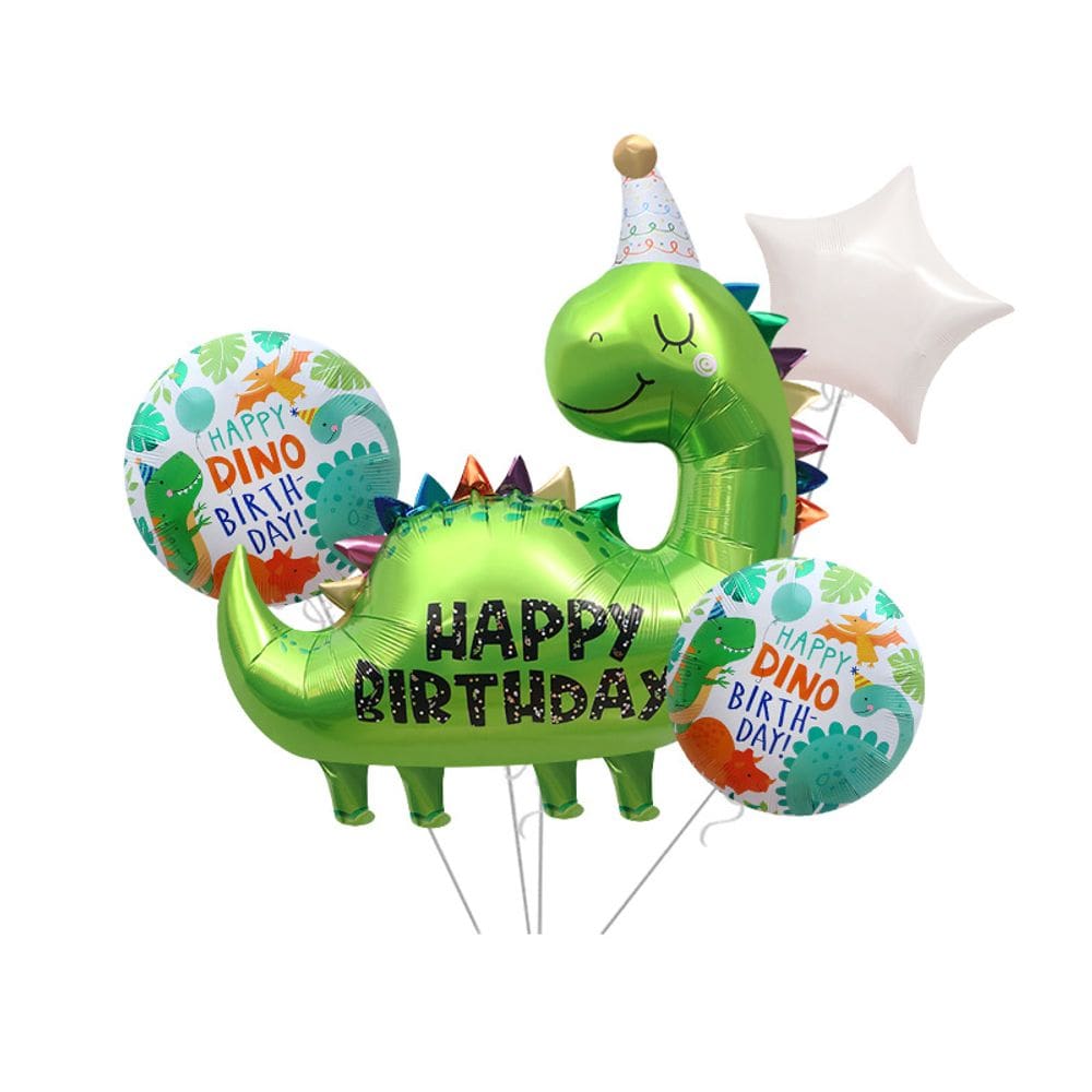 Conjunto de balões Dinosaur Birthday, 4 peças de papel alumínio verde com feliz aniversário
