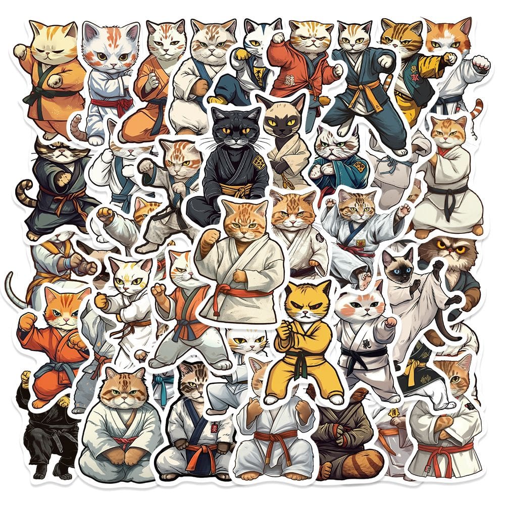 Pacote de adesivos Kung Fu Cat Theme 50 unidades para álbuns de recortes e muito mais