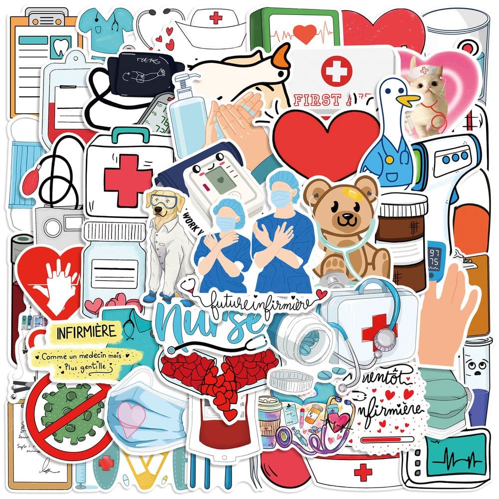 Adesivos Nurse Life Cartoon 50 peças American Style Medical V