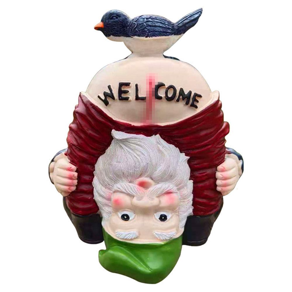Estátua de gnomo de resina para decoração de jardim Funny Welcome Upside