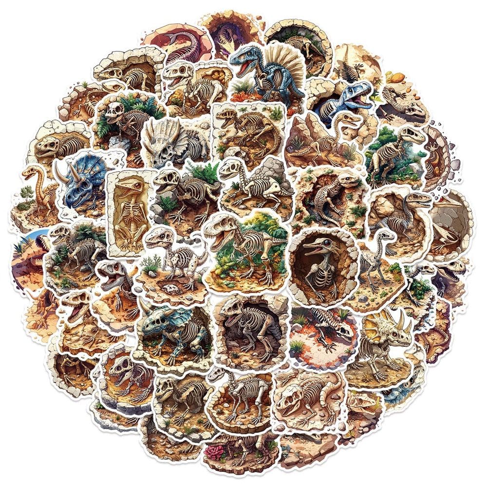 Pacote de adesivos Dinosaur Fossil, 50 peças de vinil impermeável para crianças