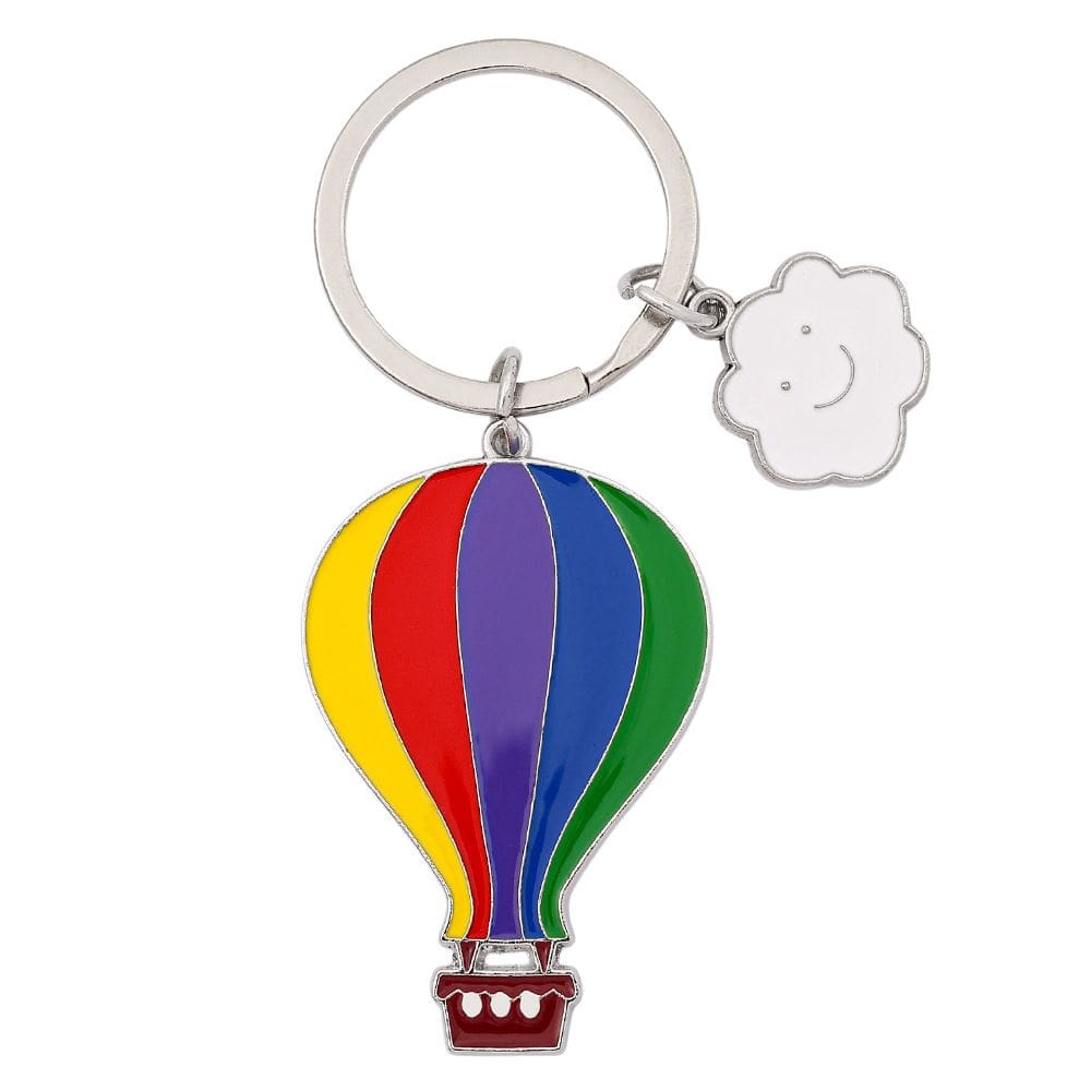 Chaveiro: balão de ar quente colorido criativo com nuvem sorridente