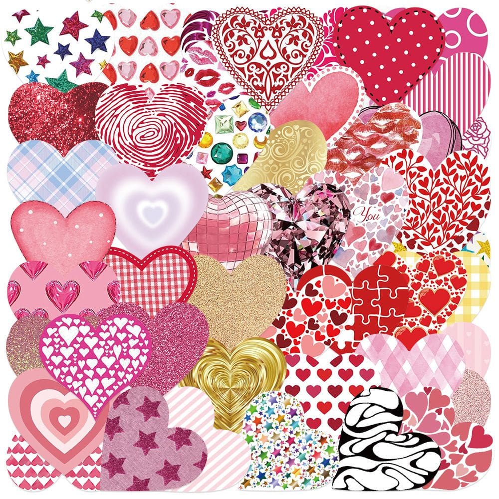 Pacote de adesivos: coração colorido, aquarela, arco-íris, 50 unidades