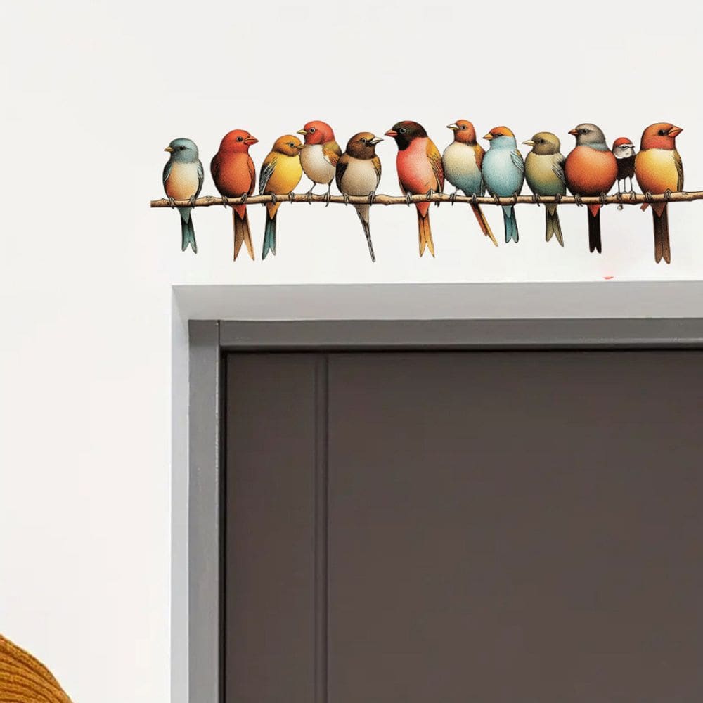 Adesivos de parede, papel de parede de PVC, pássaros coloridos removíveis