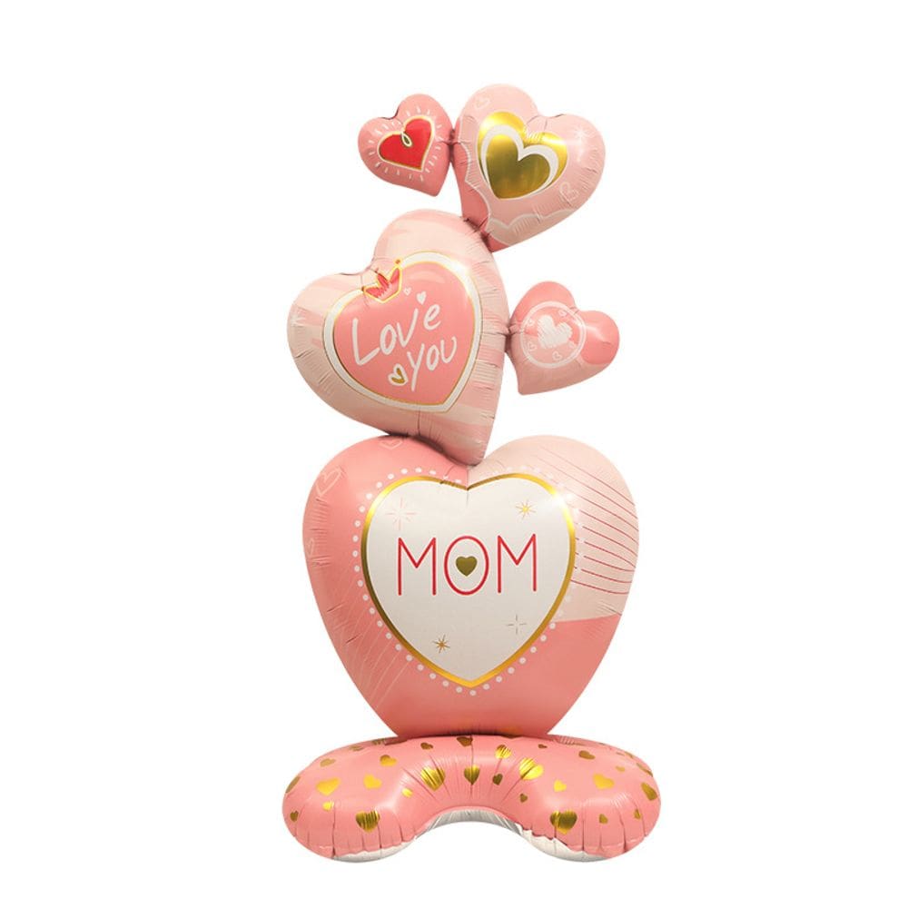 Balão Metalizado Pink Heart MOM 154x66cm em pé 4D para o Dia das Mães