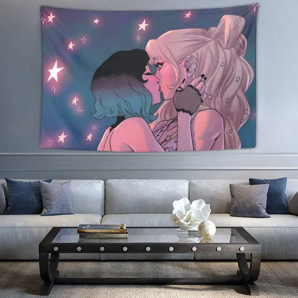 Tapeçaria pendurada na parede de casal romântico beijando amantes 150x130cm