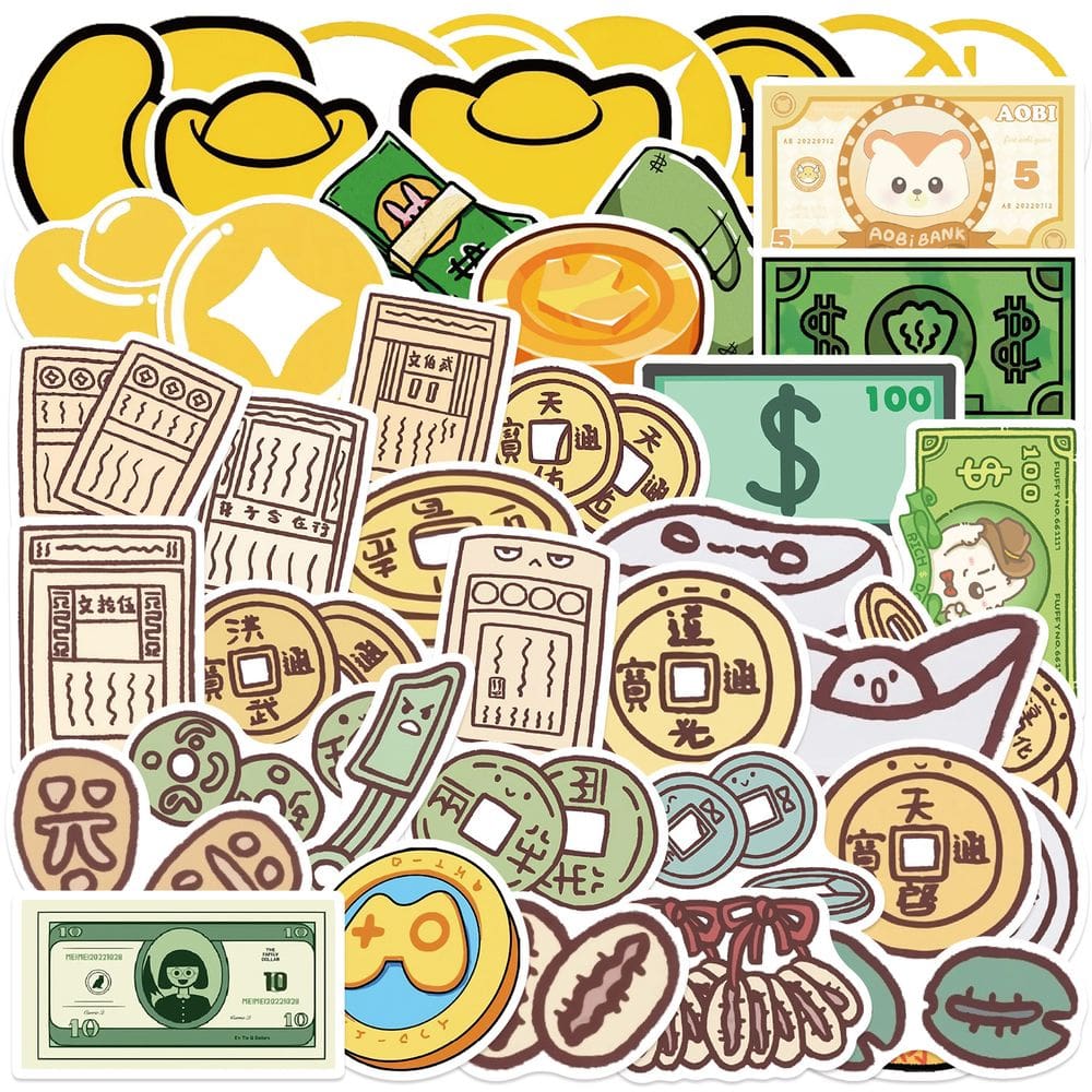 Adesivos Cartoon Currency 50 unidades de moedas e bonecas retrô à prova d`água