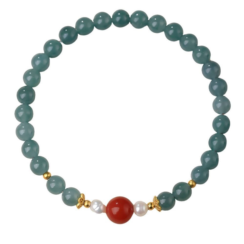 Pulseira Jadeite para mulheres com ágata vermelha do sul e pérola