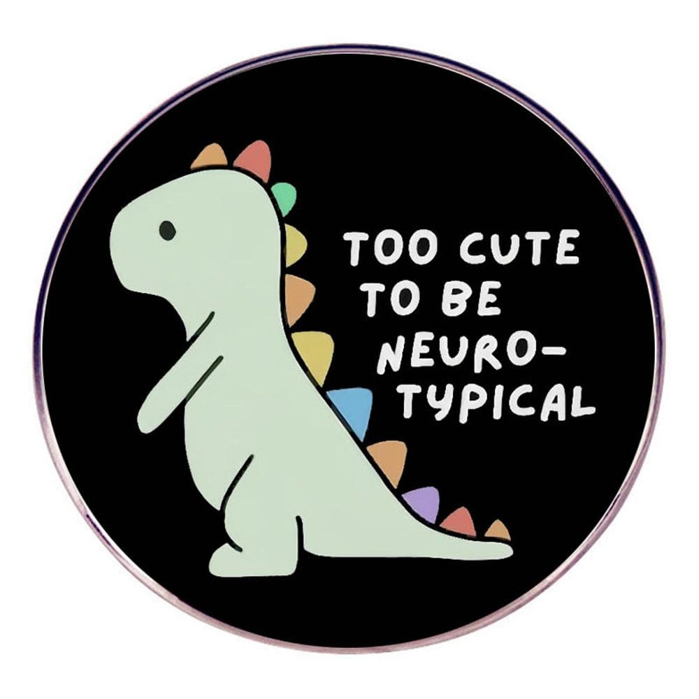 Broche Pin Cartoon Dinosaur Black Round Badge Alloy 3x3cm