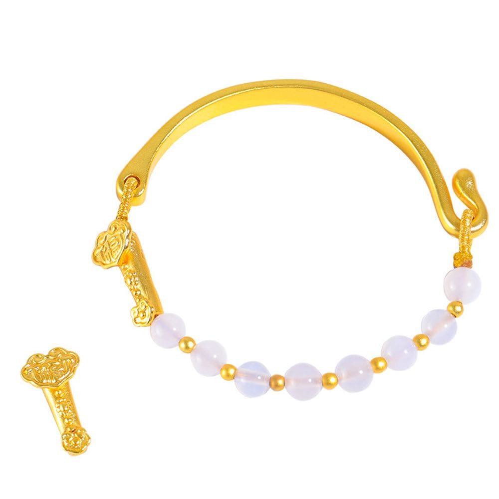 Pulseira de alta qualidade banhada a ouro arenoso com ágata branca e ruyi