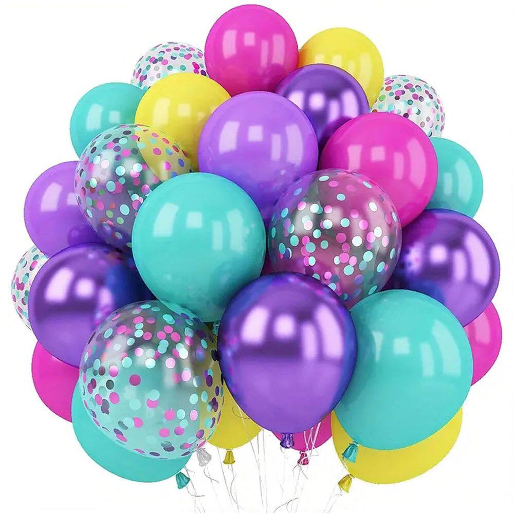 Kit de balões de látex, 50 unidades, colorido, 25-30 cm, metálicos e confetes