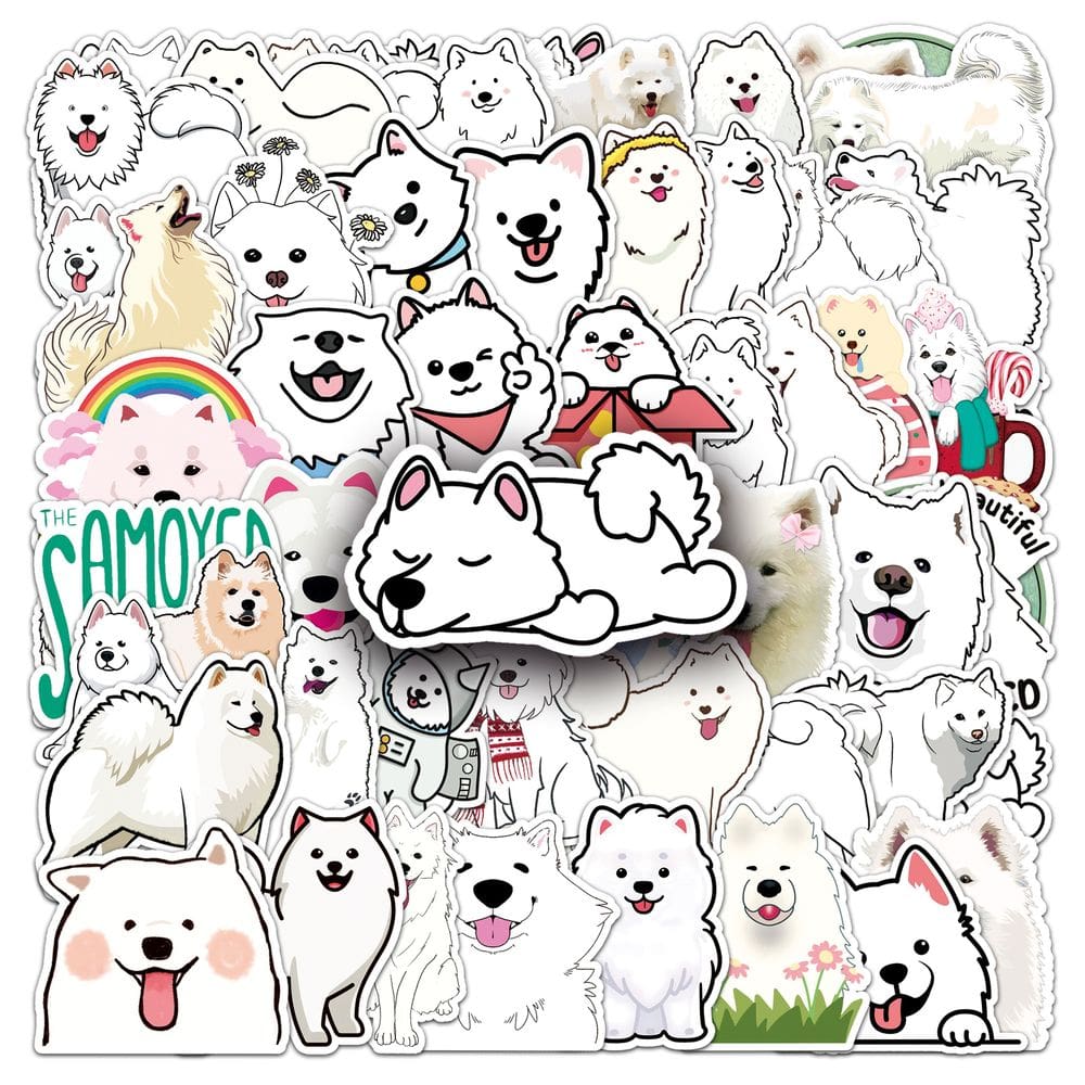 Pacote de adesivos Cute Samoyed Dog, vinil impermeável, 50 unidades