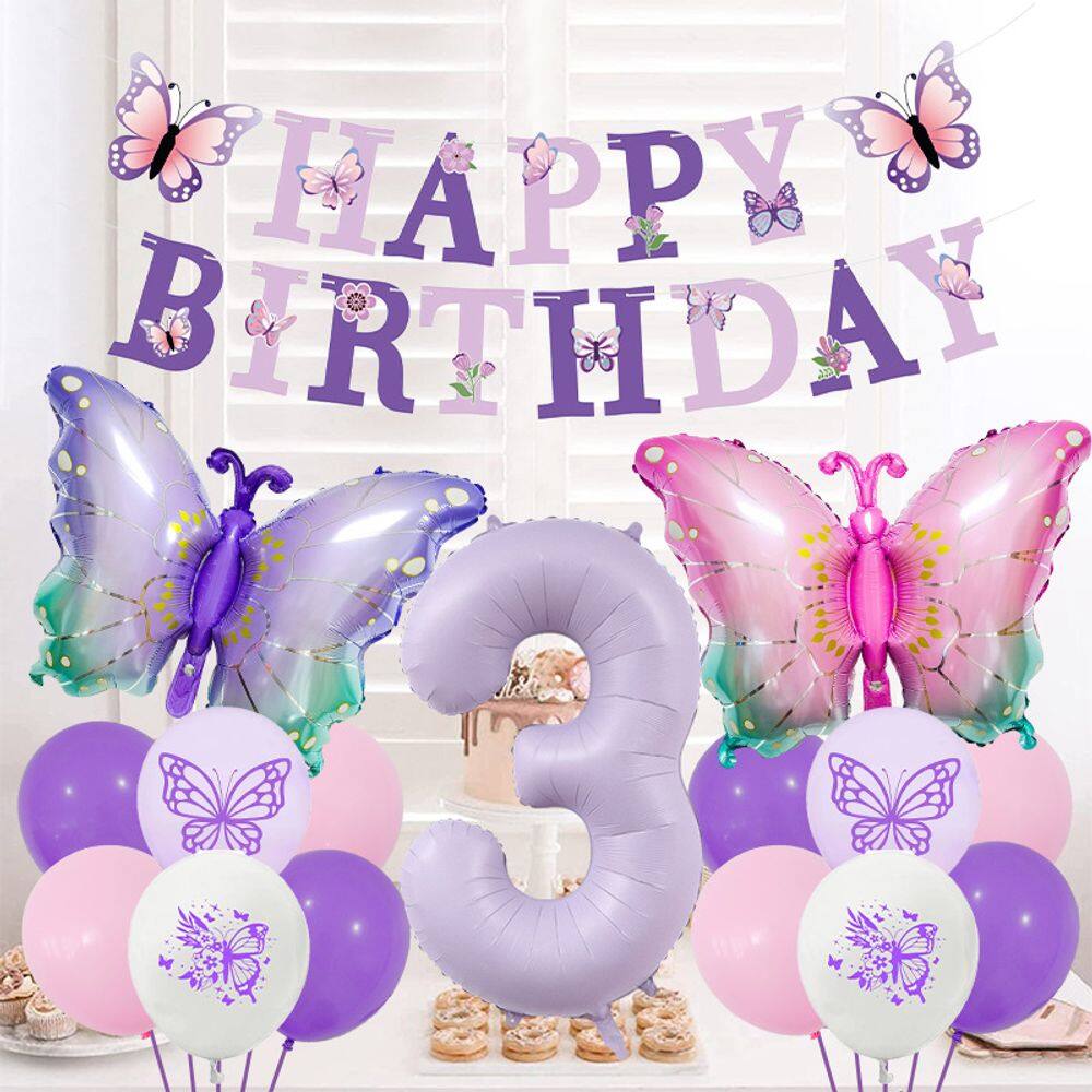 Conjunto de balões de aniversário com tema de borboleta, 15 unidades com papel alumínio de 40 polegadas