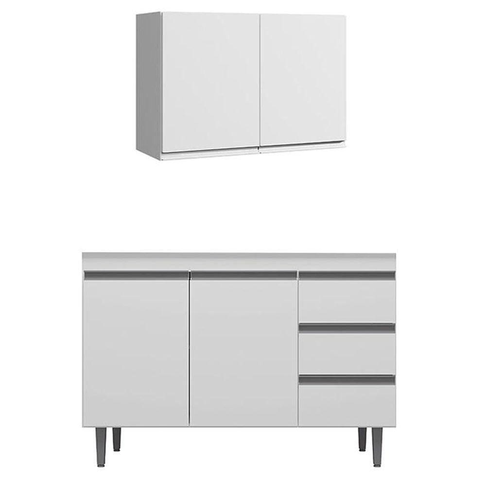 Armário Aéreo 80 Cm Com Balcão De Pia 100 Cm Andréia Branco Brilho - Ajl