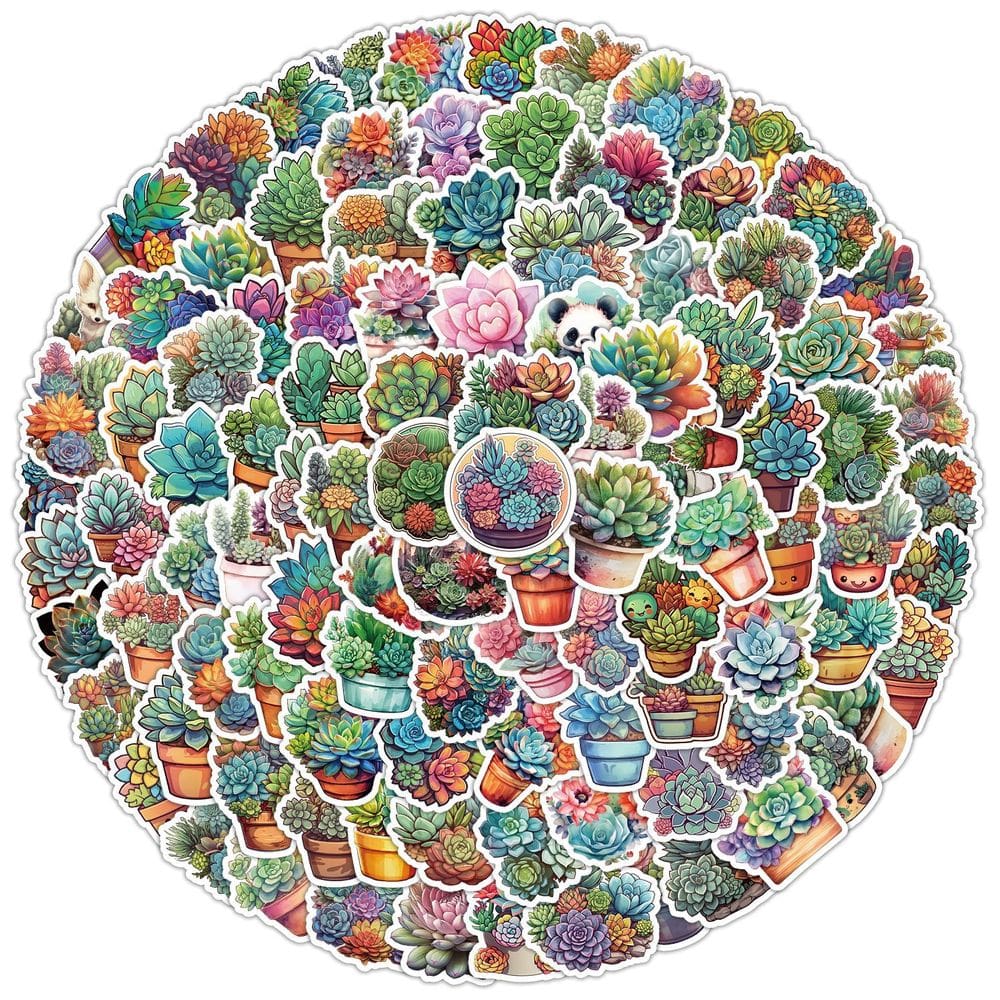 Conjunto de adesivos de 100 peças de suculentas e cactos para álbum de recortes e diário