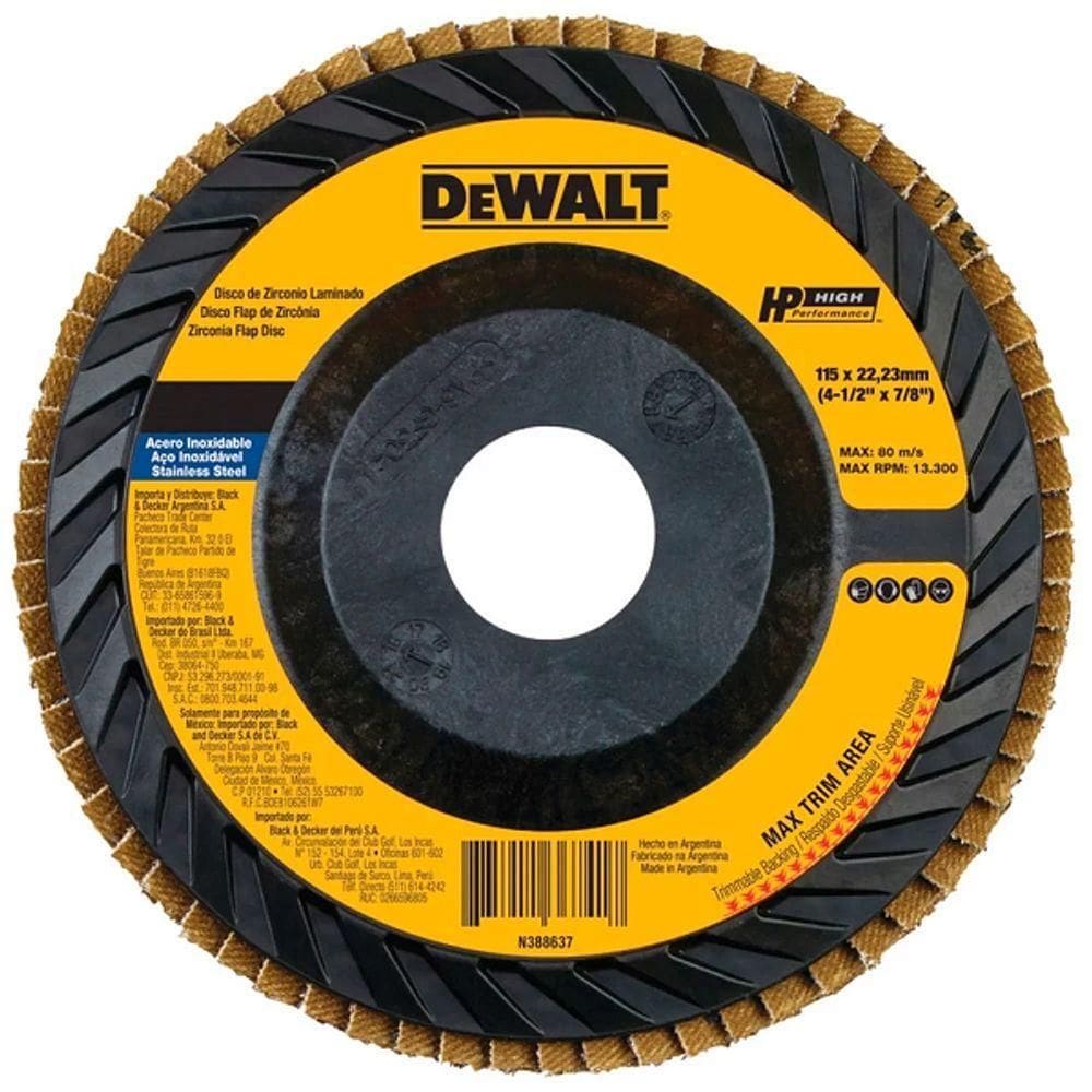 Disco De Lixa Flap 4.1-2 115x22mm P-metais E Inox Dewalt Dw8308p-ar Grão 60