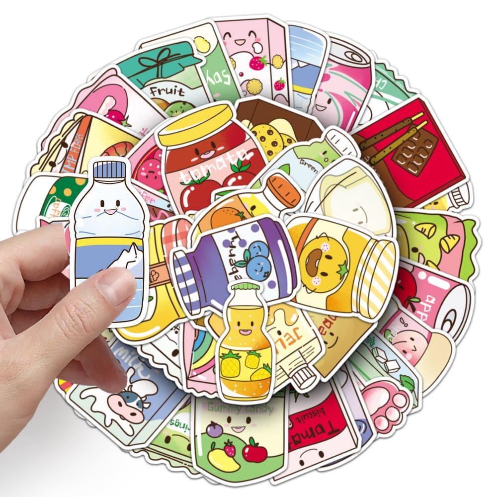 Adesivos, decalques de vinil impermeáveis, 50 unidades de comida fofa para crianças
