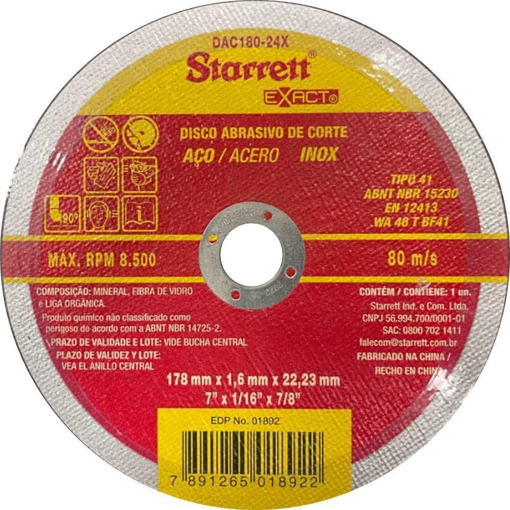 Disco De Corte 180x1.6x22mm Aço Starrett Dac180-24x