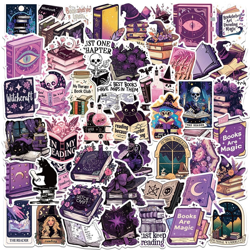 Pacote de adesivos Gothic Witch Book, 50 unidades de livros mágicos pretos