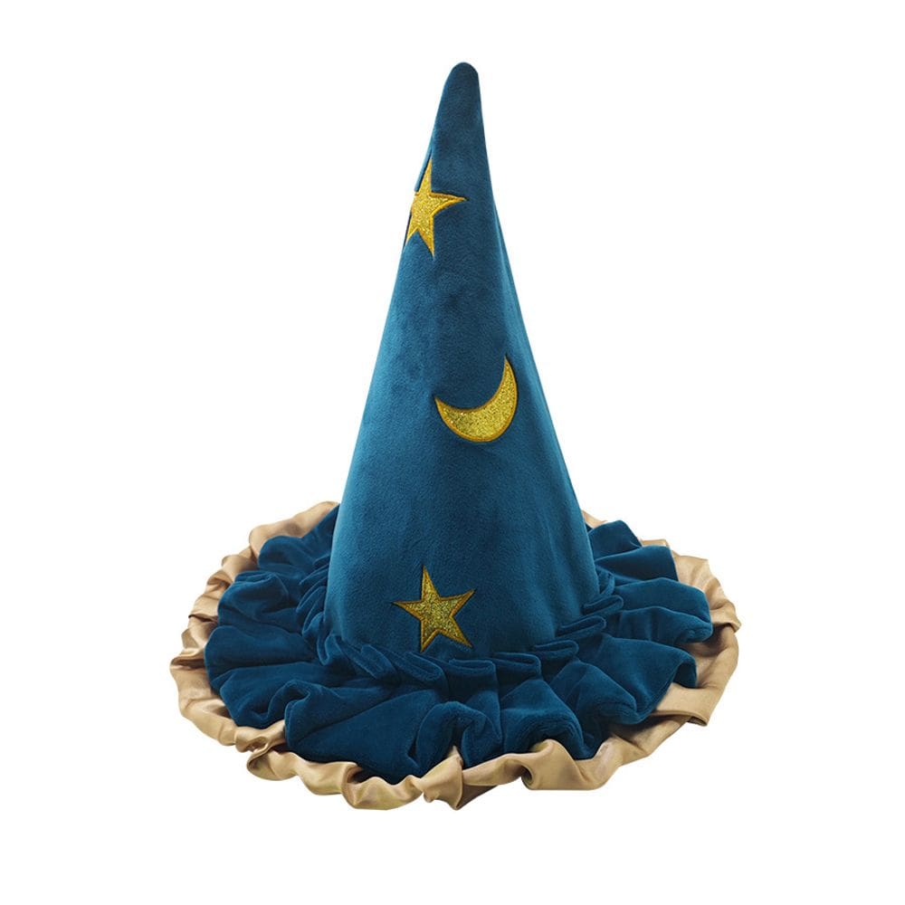 Chapéu de bruxa azul com estrelas e lua para Halloween, cosplay