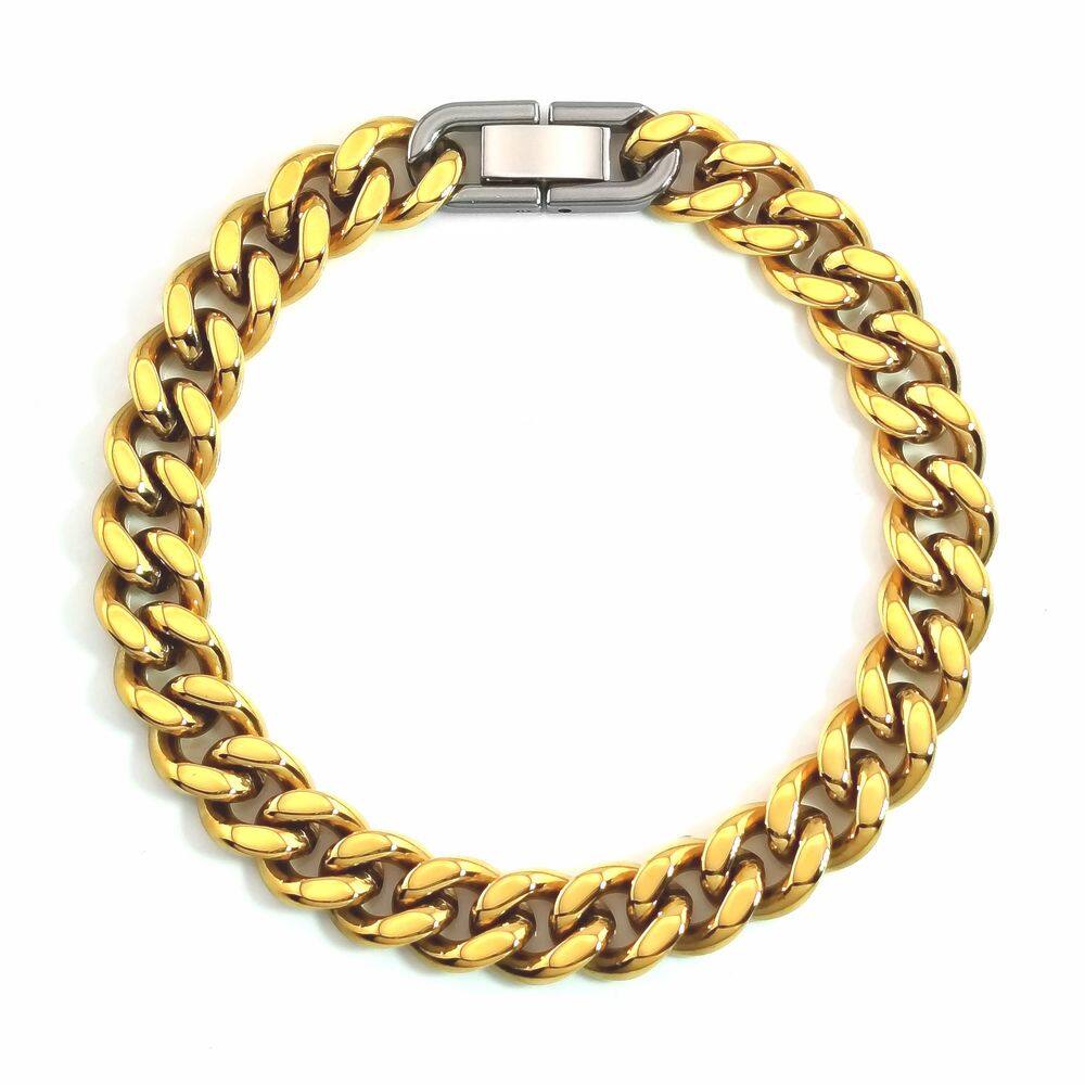 Pulseira de aço inoxidável Cuban Link para homens 0,9 cm x 19 cm