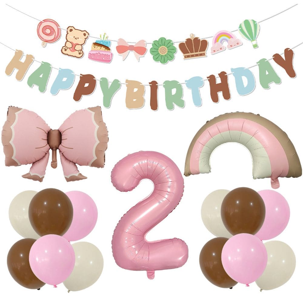 Kit de balões com tema borboleta e arco-íris com rosa número 2 de 32 polegadas