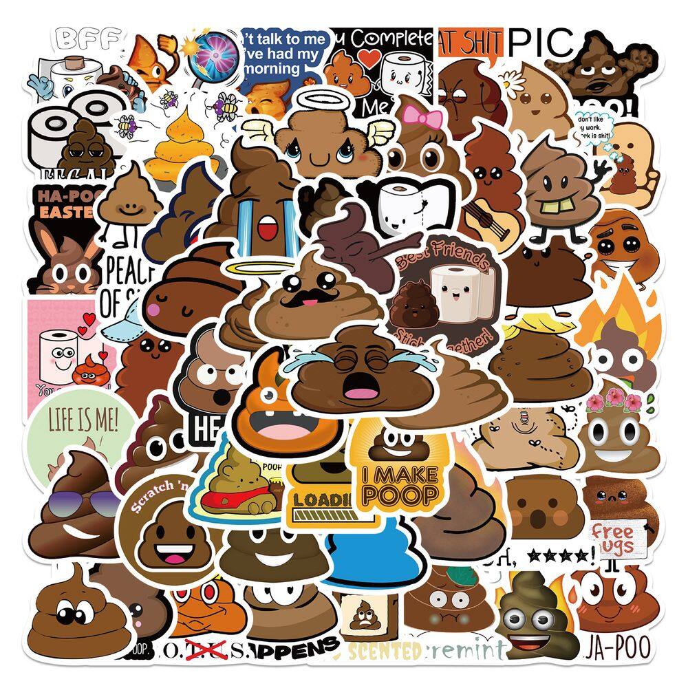 Pacote de adesivos Funny Poop Cartoon Emoji 60 unidades de PVC impermeável