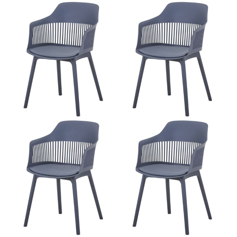 Kit 4 Cadeiras Montreal Marcela Fratini Almofada em PU Estrutura em Polipropileno Cinza