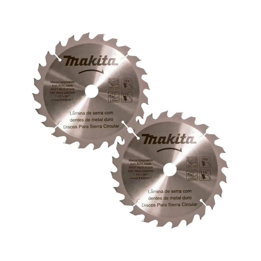 Kit Com 02 Discos De Serra Circular Para Madeira 7.1-4 185mmx2.2mm 24 Dentes Makita D-51340