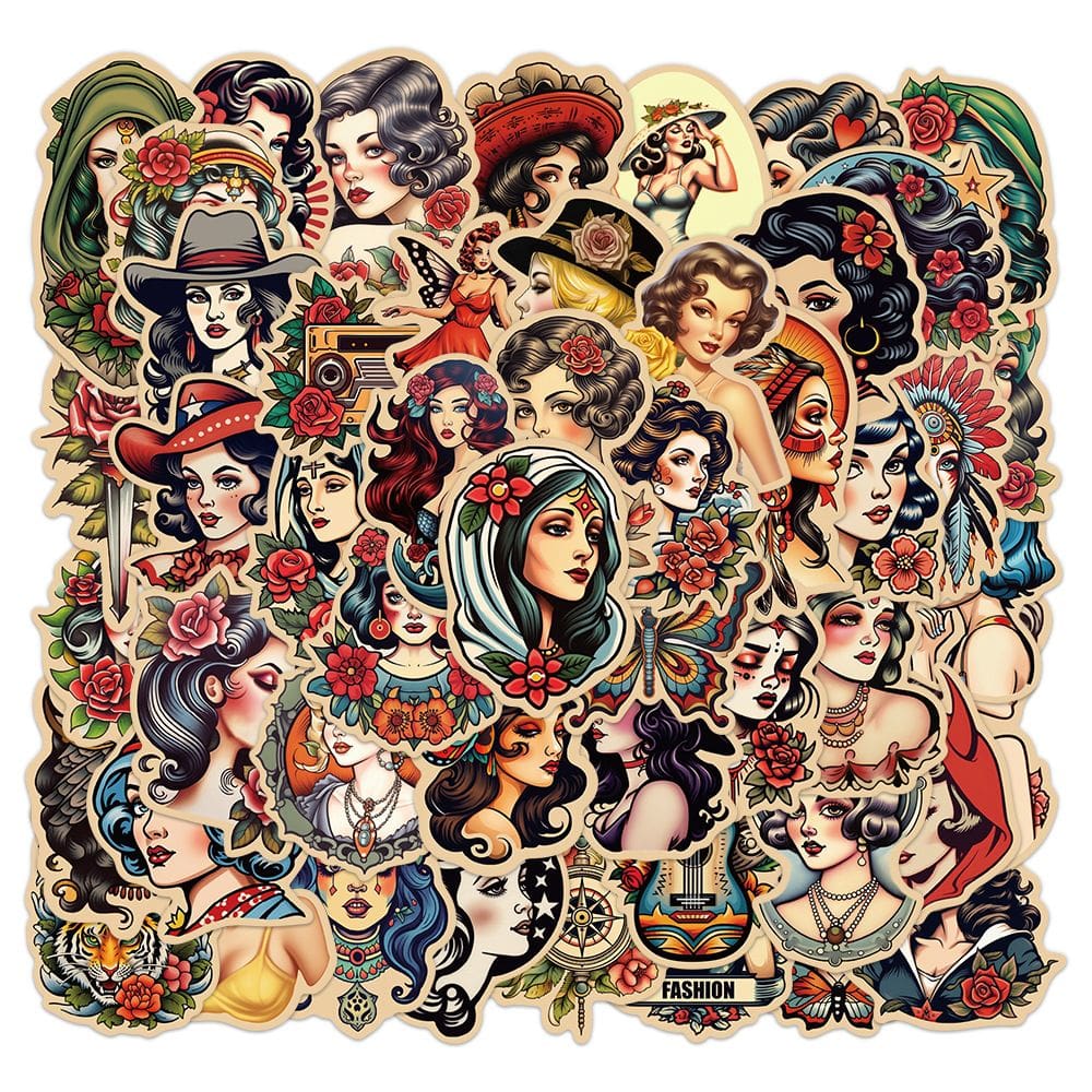 Pacote de adesivos Retro Girl Vintage European Nostalgic x50