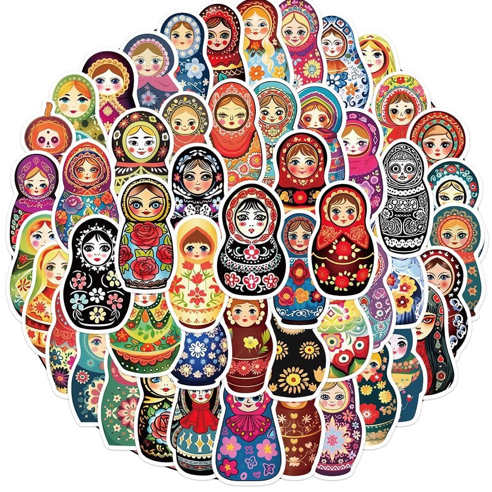 Adesivos Russian Matryoshka Doll 50 peças de vinil desenhado à mão