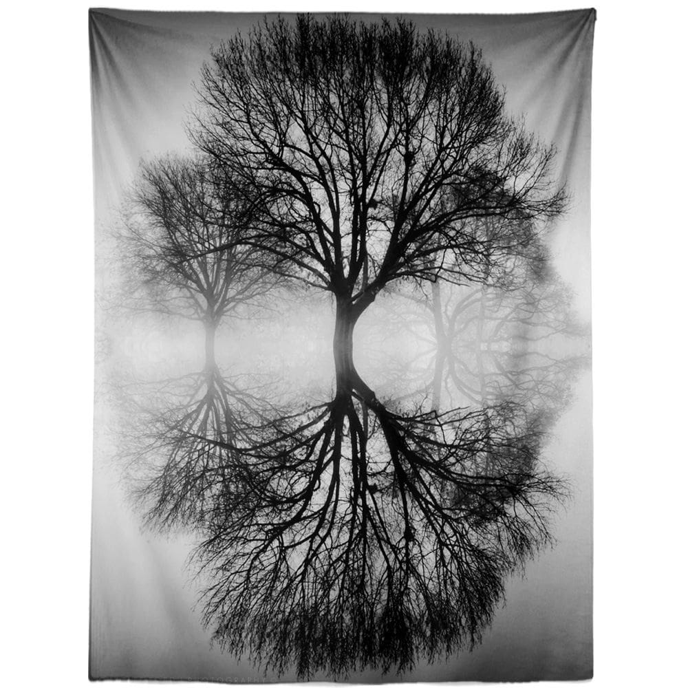 Tapeçaria pendurada na parede em árvore preta e branca 150x130cm