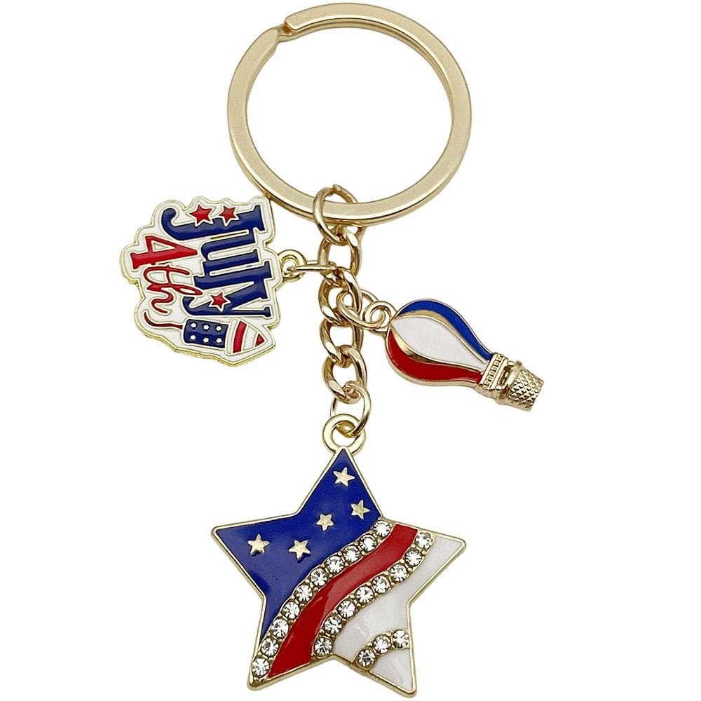 Chaveiro Creative 4 de julho USA Flag Star Zinc Alloy