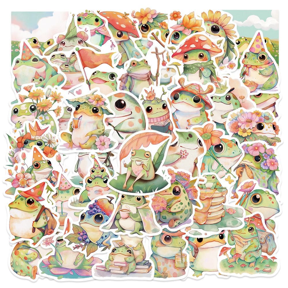 Adesivos Silly Frog Cute Cartoon com acessórios divertidos x50