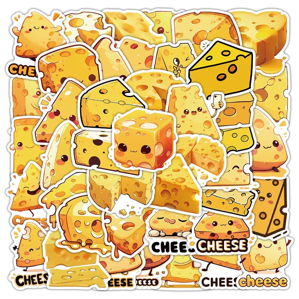 Pacote de adesivos Cheese Theme, 50 unidades de adesivos de vinil Cartoon Food