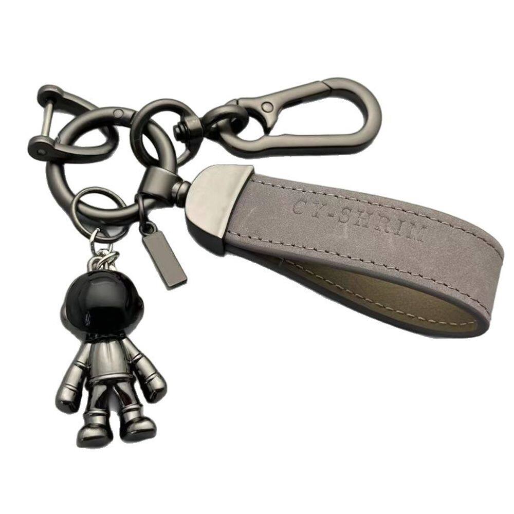 Chaveiro Astronaut Metal com pulseira de couro cinza premium
