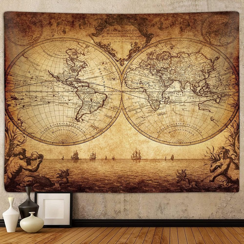 Tapeçaria para pendurar na parede Vintage World Map 150x130cm poliéster