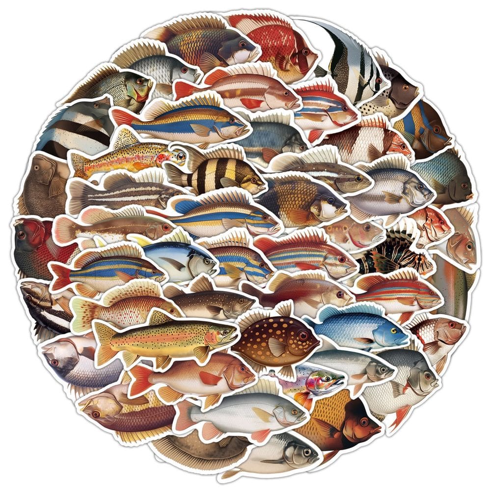Adesivos de 60 peças de peixes realistas para crianças e adultos à prova d`água