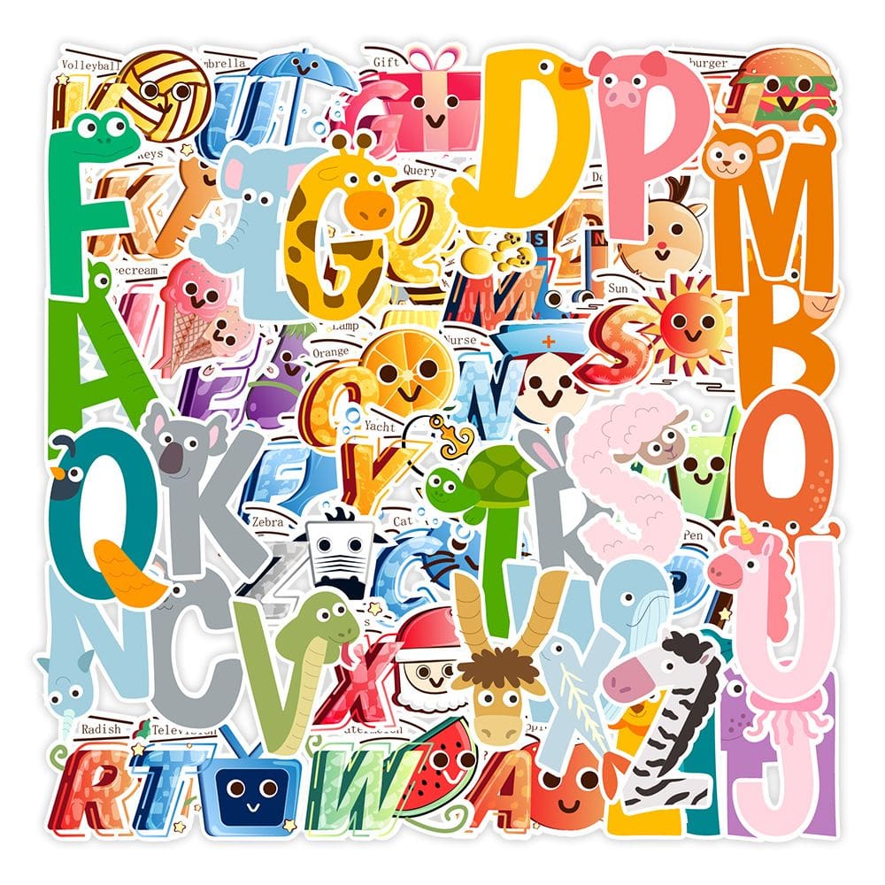 Adesivos Animal Alphabet, 50 peças, lindo decalque de vinil ABC de desenho animado