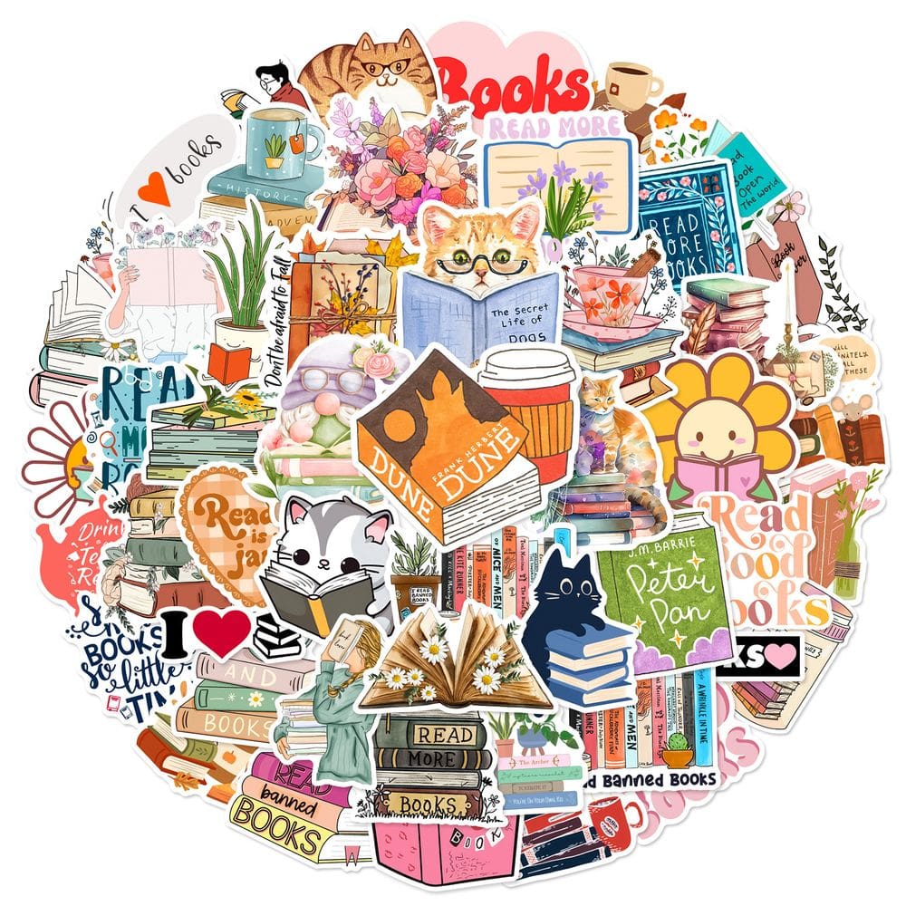 Pacote de adesivos com leitura de 50 unidades para amantes de livros em vinil impermeável