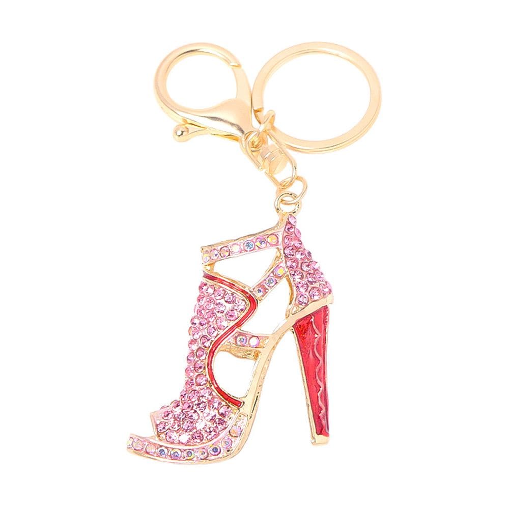 Chaveiro moderno de cristal rosa de salto alto para mulheres